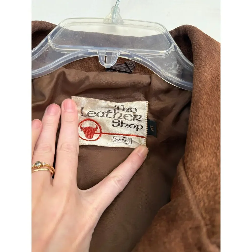 Vintage Brown Suede Leather Fringe The Leather Shop Sears Jacket Sz 18 GS - Picture 3 of 9